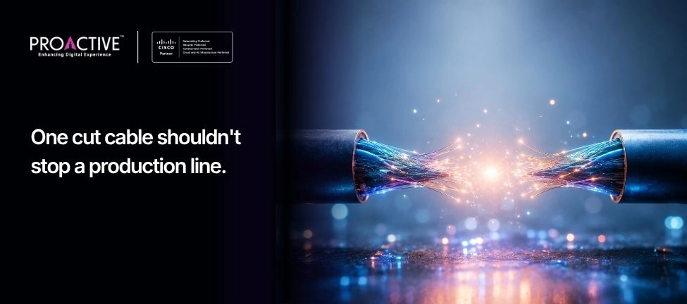 fiber optic cable break with data flow symbolizing network failure